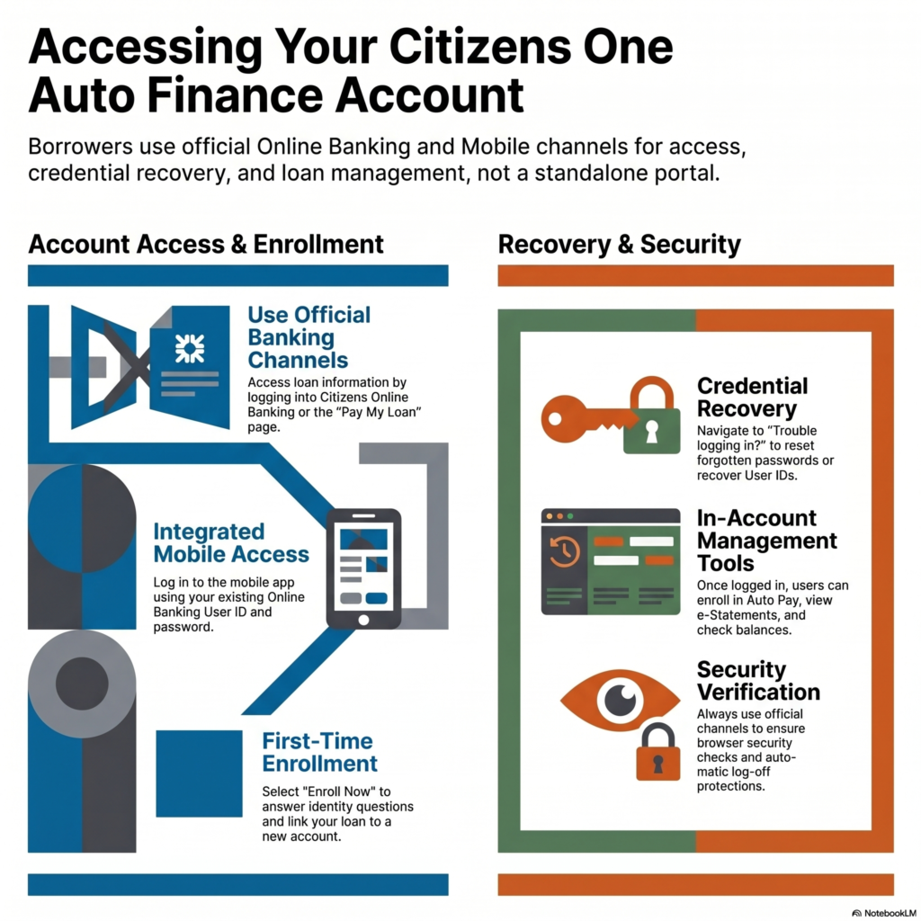 Learn how to log in to Citizens One Auto Finance using official Citizens channels. Find verified steps for enrolment, password reset, mobile login, and account access.