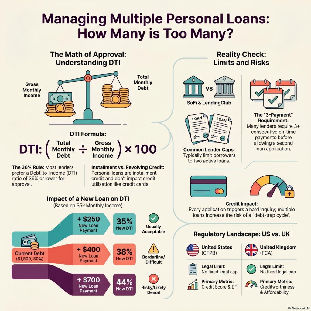 How many personal loans can you have at once with DTI, credit score, and lender approval checks
