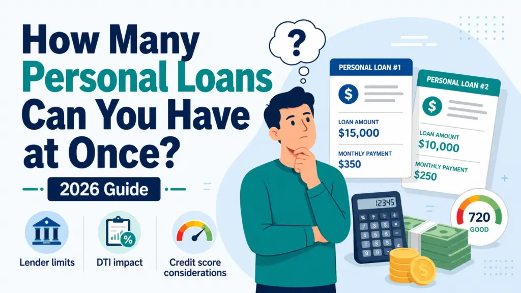 How many personal loans can you have at once featured image showing lender limits, DTI rules, credit impact, and second loan risks.